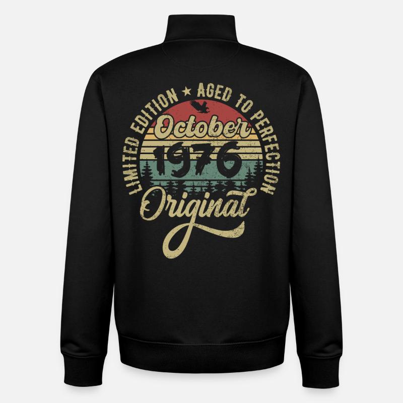 Octobre 1976 Anniversaire Octobre 1976 Octobre - Sweat zippé unisexe en coton bio Stanley/Stella - noir