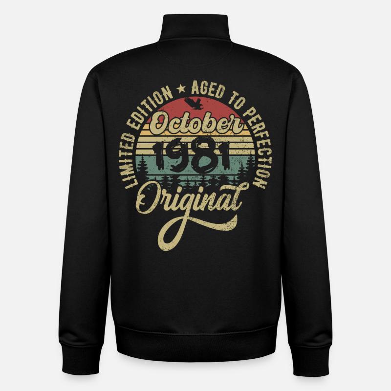 Octobre 1981 Anniversaire Octobre 1981 Octobre - Sweat zippé unisexe en coton bio Stanley/Stella - noir