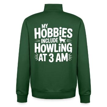 My Hobbies Include Howling Husky  - Unisex Organic Zip Sweatshirt by Stanley/Stella - bottle green - Back - AI Model Male 185 dark (185cm)