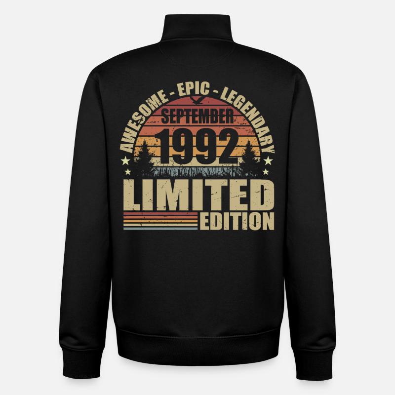 1992 septembre 1992 Anniversaire septembre 1992 - Sweat zippé unisexe en coton bio Stanley/Stella - noir
