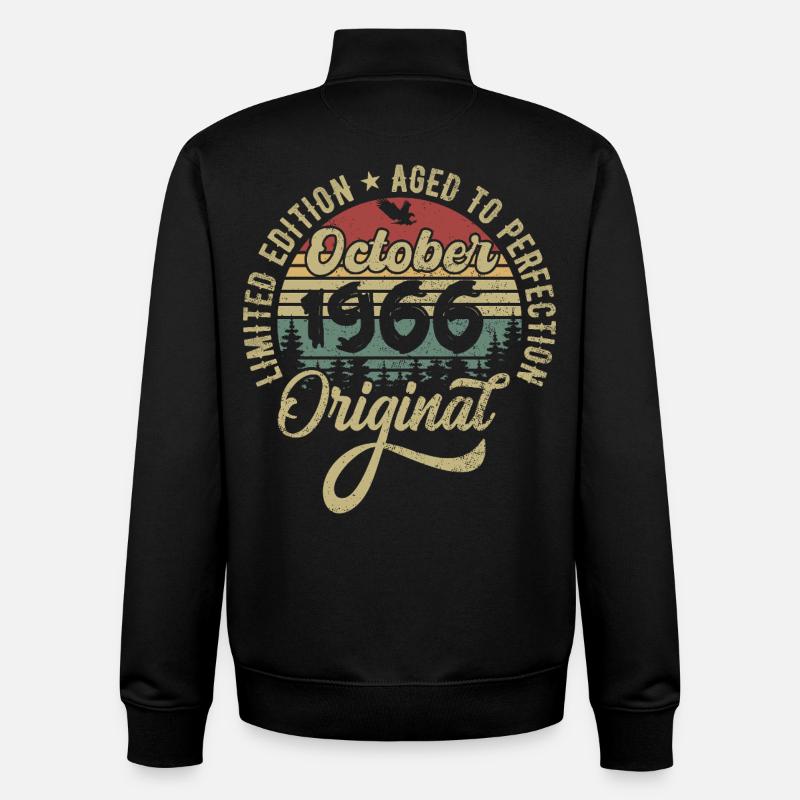 Octobre 1966 Anniversaire Octobre 1966 Octobre - Sweat zippé unisexe en coton bio Stanley/Stella - noir