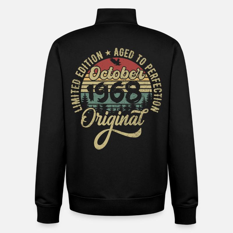 Octobre 1968 Anniversaire Octobre 1968 Octobre - Sweat zippé unisexe en coton bio Stanley/Stella - noir