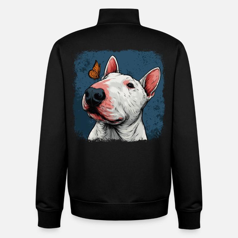 Fröhlicher Bullterrier mit Schmetterling - Unisex Organic Zip Sweatshirt von Stanley/Stella - Schwarz