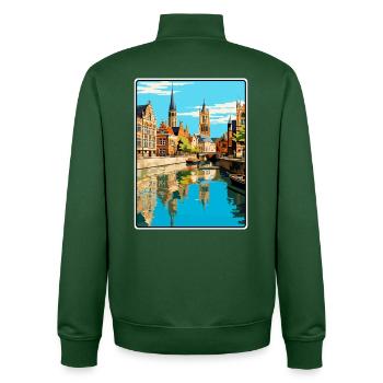 Gand, Belgique, charmante ville, Skyline, illustration - Sweat zippé unisexe en coton bio Stanley/Stella - vert bouteille - Dos - AI Model Male 185 dark (185cm)