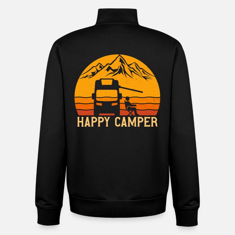 Happy Camper Camper Camping - Sweat zippé unisexe en coton bio Stanley/Stella - noir