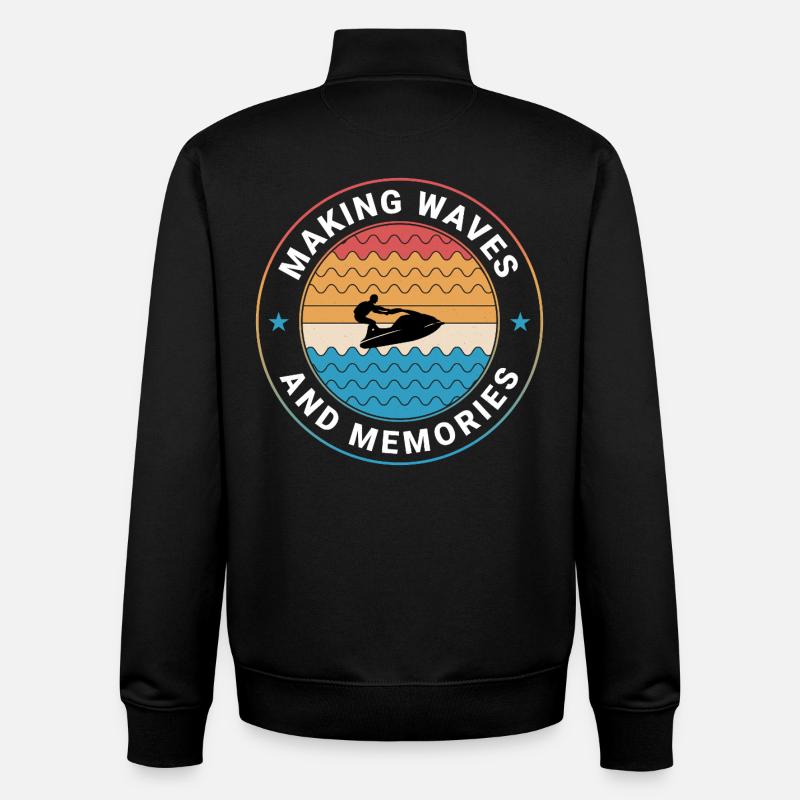 Rétro Sunset Wave Rider - Sweat zippé unisexe en coton bio Stanley/Stella - noir