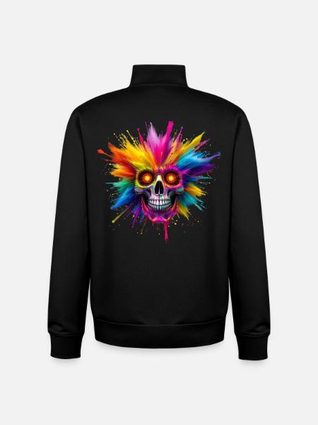 Bunter Totenkopf mit Farbexplosion - Unisex Organic Zip Sweatshirt von Stanley/Stella - Schwarz
