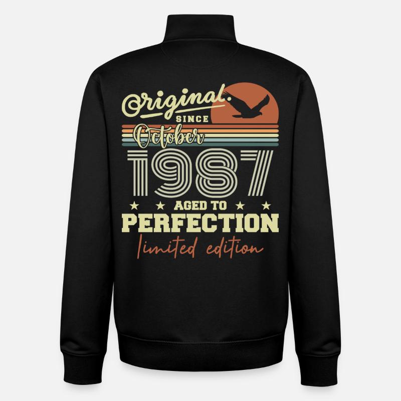 1987 Octobre 1987 anniversaire octobre 1987 - Sweat zippé unisexe en coton bio Stanley/Stella - noir