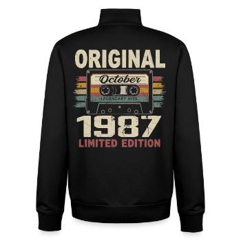 Né en Octobre 1987 | Cadeau Vintage Octobre 1987 - Sweat zippé unisexe en coton bio Stanley/Stella - noir - Dos - AI Model Male 185 light (185cm)