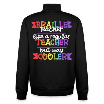 Professeur de Braille Braille Dotum - Sweat zippé unisexe en coton bio Stanley/Stella - noir - Dos - AI Model Male 185 light (185cm)