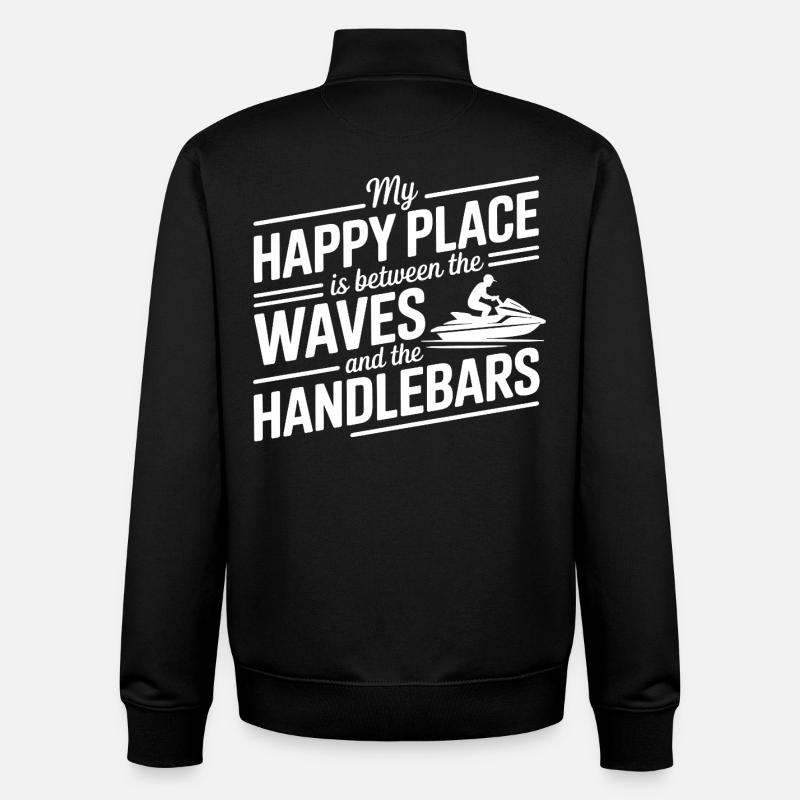 Between Waves & Handlebars Jetski Quote  - Unisex Organic Zip Sweatshirt by Stanley/Stella - black