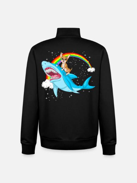 Chihuahua on Shark with Rainbow - Unisex Organic Zip Sweatshirt by Stanley/Stella - black