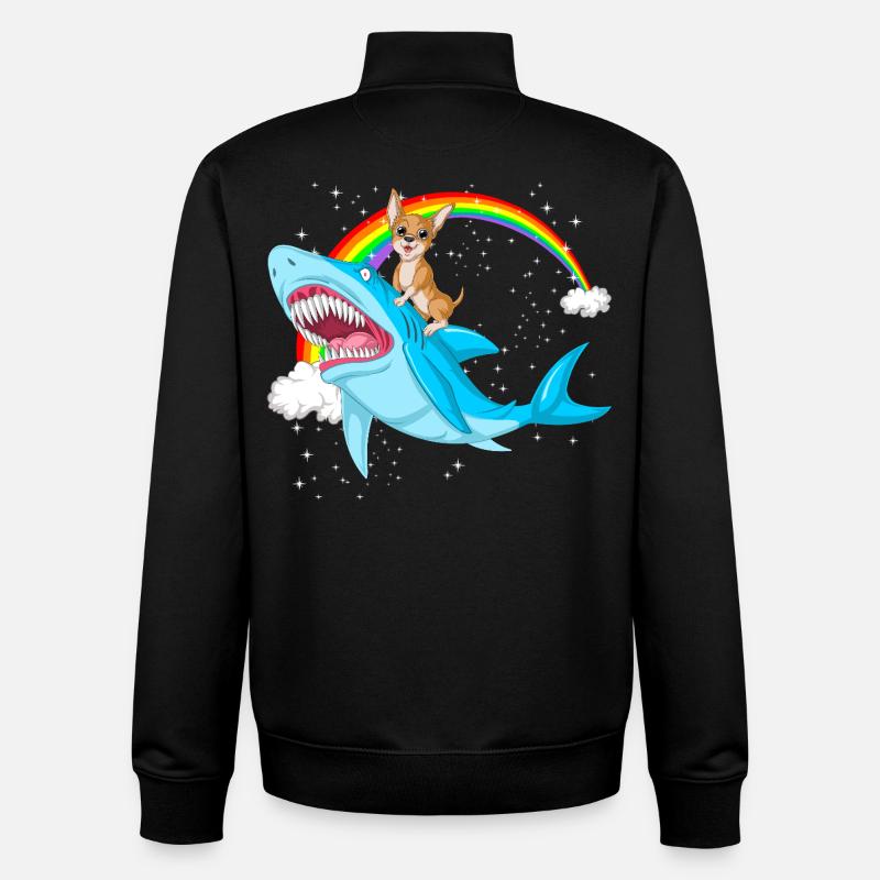Chihuahua sur requin avec arc-en-ciel - Sweat zippé unisexe en coton bio Stanley/Stella - noir