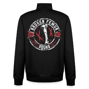 Gebrochener Oberschenkel Broken Femur Squad - Unisex Organic Zip Sweatshirt von Stanley/Stella - Schwarz - Hinten - AI Model Male 185 light (185cm)