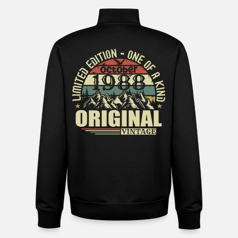Octobre 1988 - Cadeau d’anniversaire 37 octobre - Sweat zippé unisexe en coton bio Stanley/Stella - noir