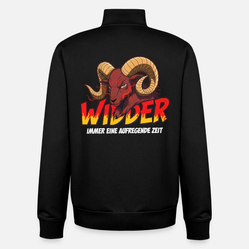 Aries with flame text - Unisex Organic Zip Sweatshirt by Stanley/Stella - black