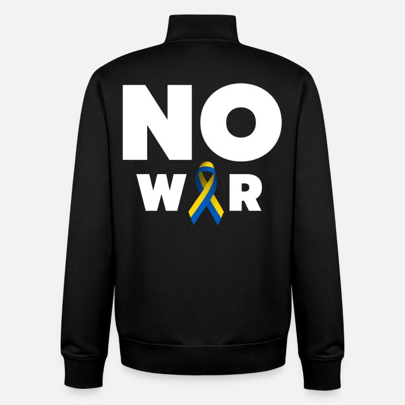 No War Text mit ukrainischer Solidaritätsschleife - Unisex Organic Zip Sweatshirt von Stanley/Stella - Schwarz