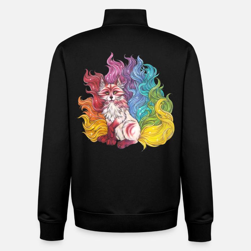 Manga Rainbow Kitsune Mythical Fox Gift - Sweat zippé unisexe en coton bio Stanley/Stella - noir