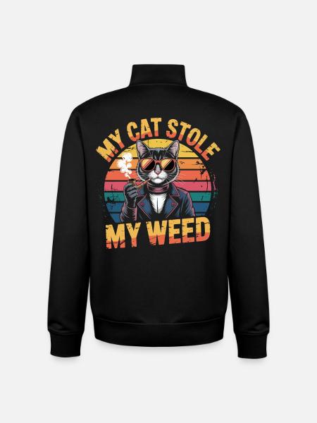Retro Cat Stoner Illustration - Unisex Organic Zip Sweatshirt by Stanley/Stella - black