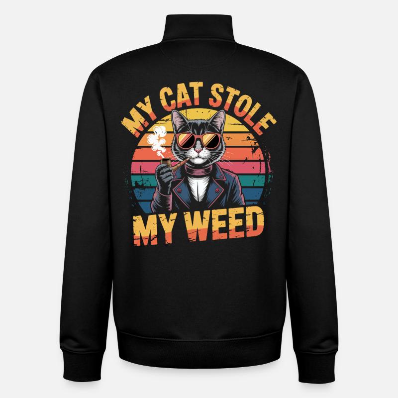 Illustration rétro de chat stoner - Sweat zippé unisexe en coton bio Stanley/Stella - noir