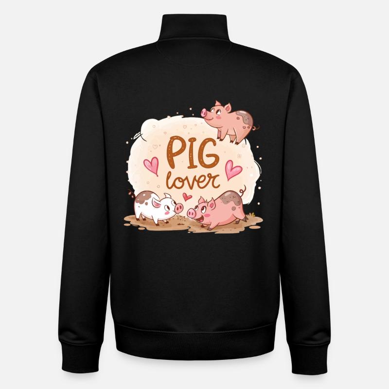 Vitrine de Cochons Amusants et Chaleureux - Sweat zippé unisexe en coton bio Stanley/Stella - noir