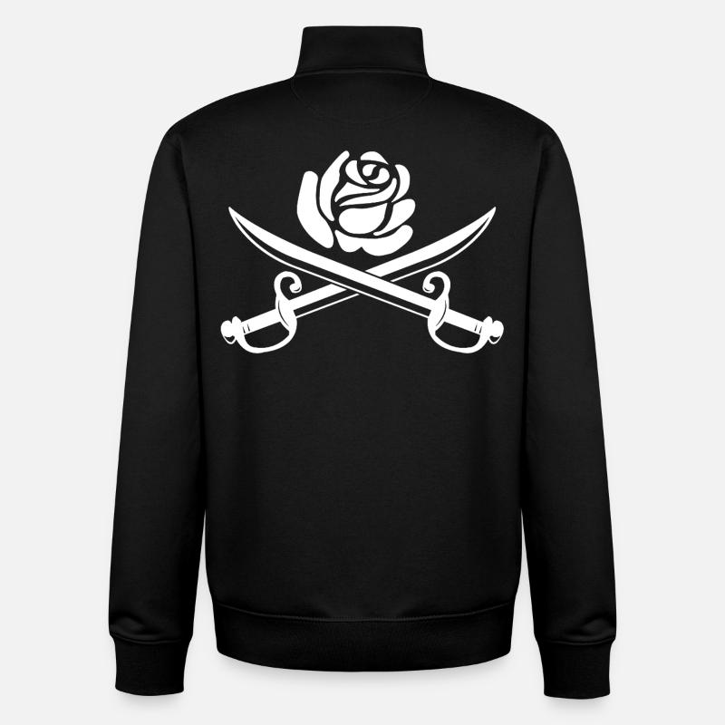 Fleur blanche et épées croisées - Sweat zippé unisexe en coton bio Stanley/Stella - noir