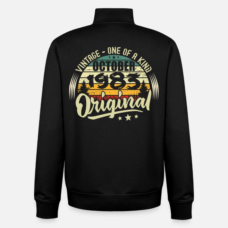 Cadeau Anniversaire Octobre 1983 - Sweat zippé unisexe en coton bio Stanley/Stella - noir