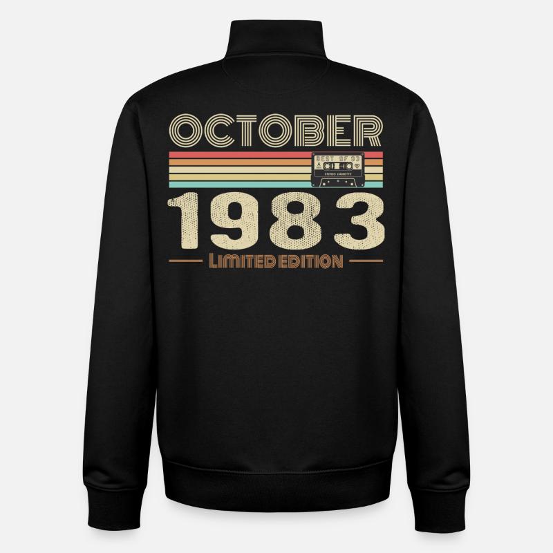 Anniversaire octobre 1983 - Birthday october 1983 - Sweat zippé unisexe en coton bio Stanley/Stella - noir