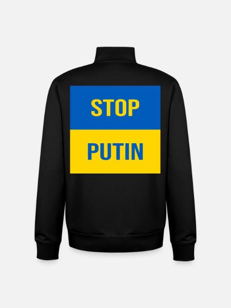 ARRÊTEZ POUTINE - Sweat zippé unisexe en coton bio Stanley/Stella - noir
