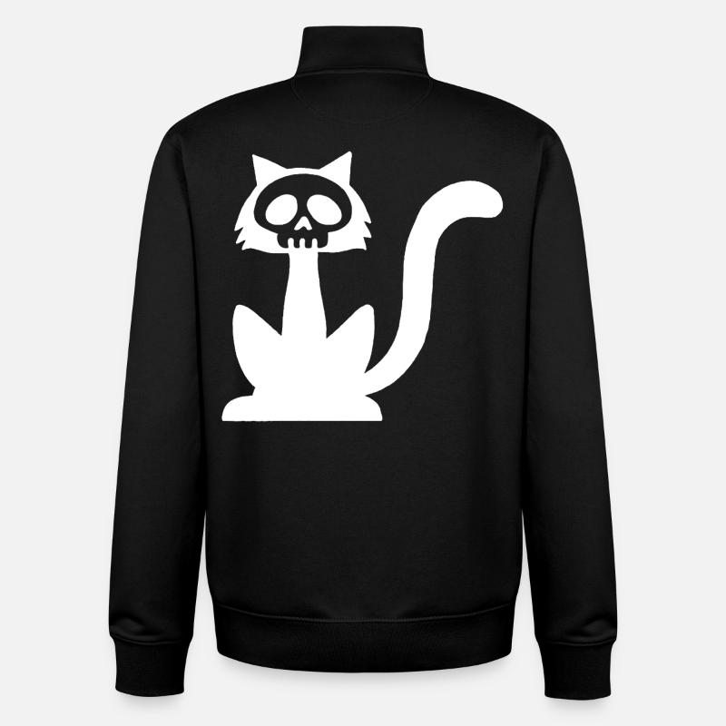 Crâne de chat blanc - Sweat zippé unisexe en coton bio Stanley/Stella - noir