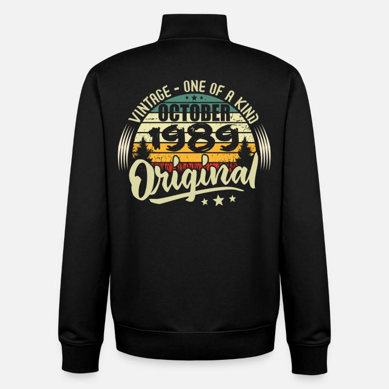 Cadeau Anniversaire Octobre 1989 - Sweat zippé unisexe en coton bio Stanley/Stella - noir