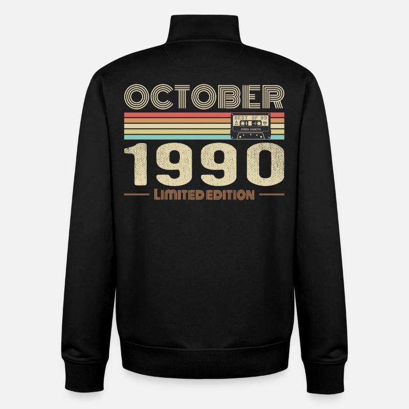 Anniversaire octobre 1990 - Birthday october 1990 - Sweat zippé unisexe en coton bio Stanley/Stella - noir