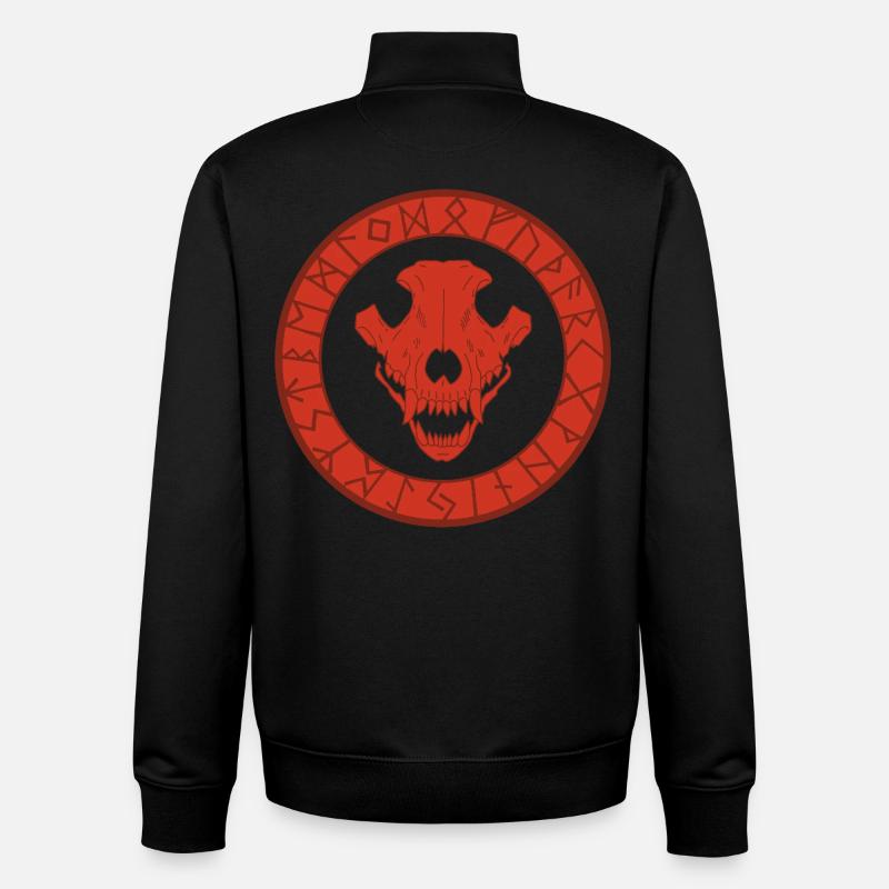 Red Viking Wolf Skull - Unisex Organic Zip Sweatshirt by Stanley/Stella - black