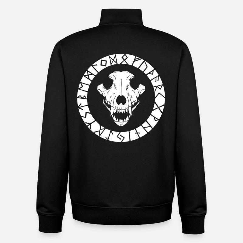 White Viking Wolf Skull - Unisex Organic Zip Sweatshirt by Stanley/Stella - black