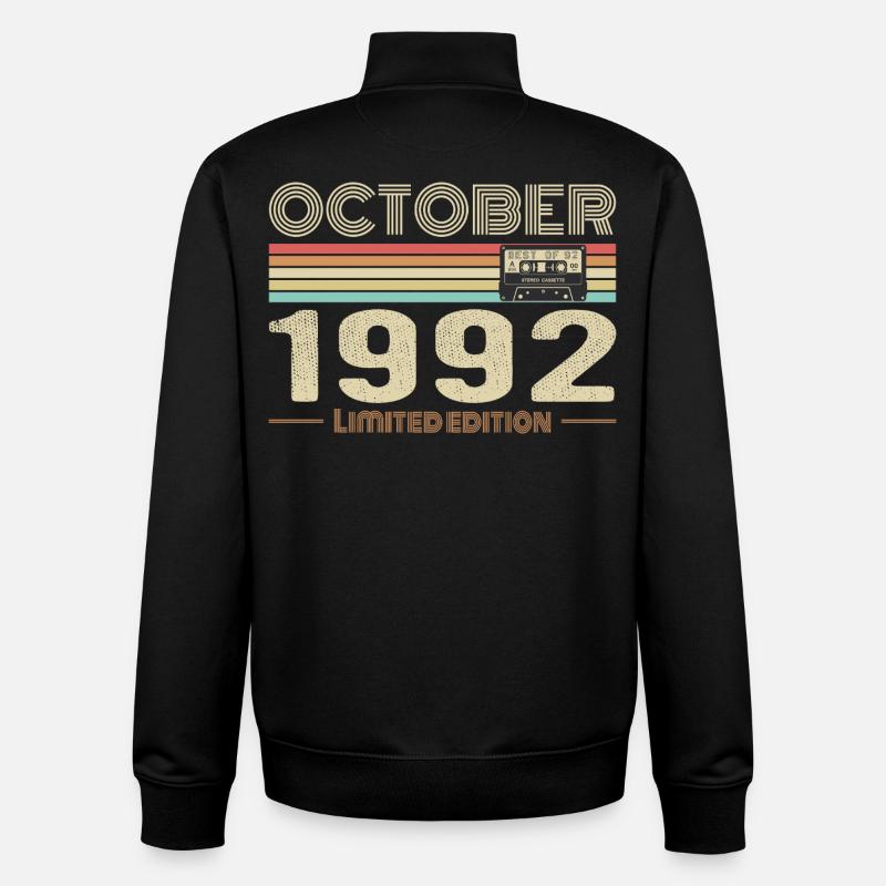 Anniversaire octobre 1992 - Birthday october 1992 - Sweat zippé unisexe en coton bio Stanley/Stella - noir