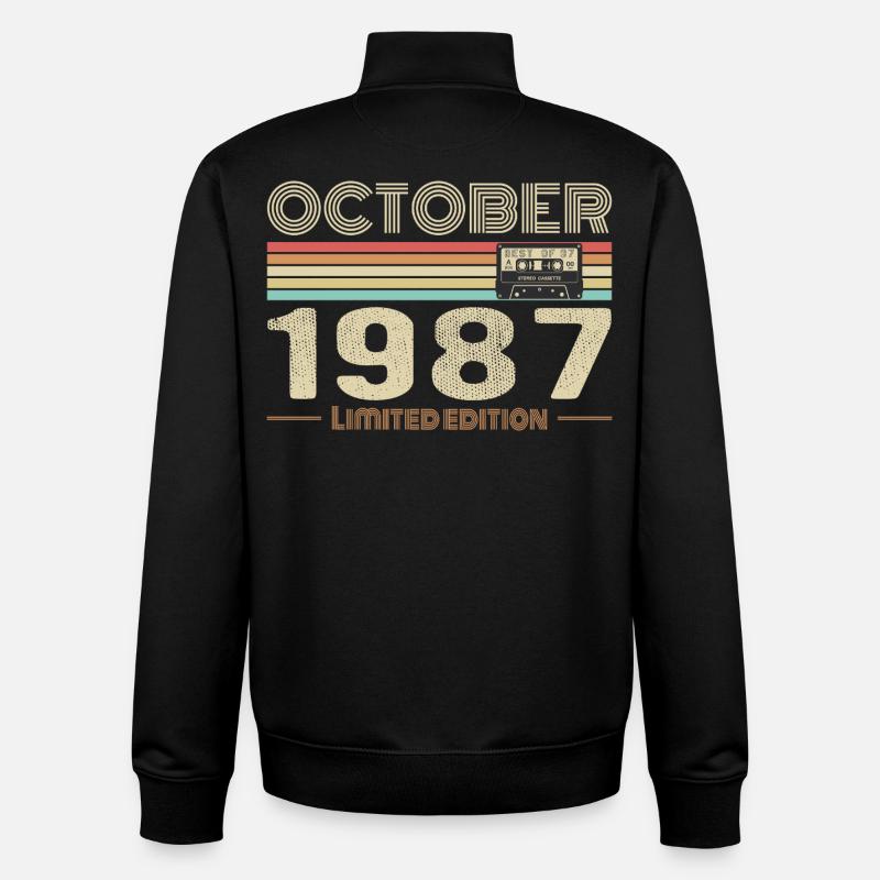 Anniversaire octobre 1987 - Birthday october 1987 - Sweat zippé unisexe en coton bio Stanley/Stella - noir