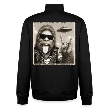 Rock, Rocker, Musique Rock, Main Rock, OVNI Bigfoot - Sweat zippé unisexe en coton bio Stanley/Stella - noir - Dos - AI Model Male 185 light (185cm)