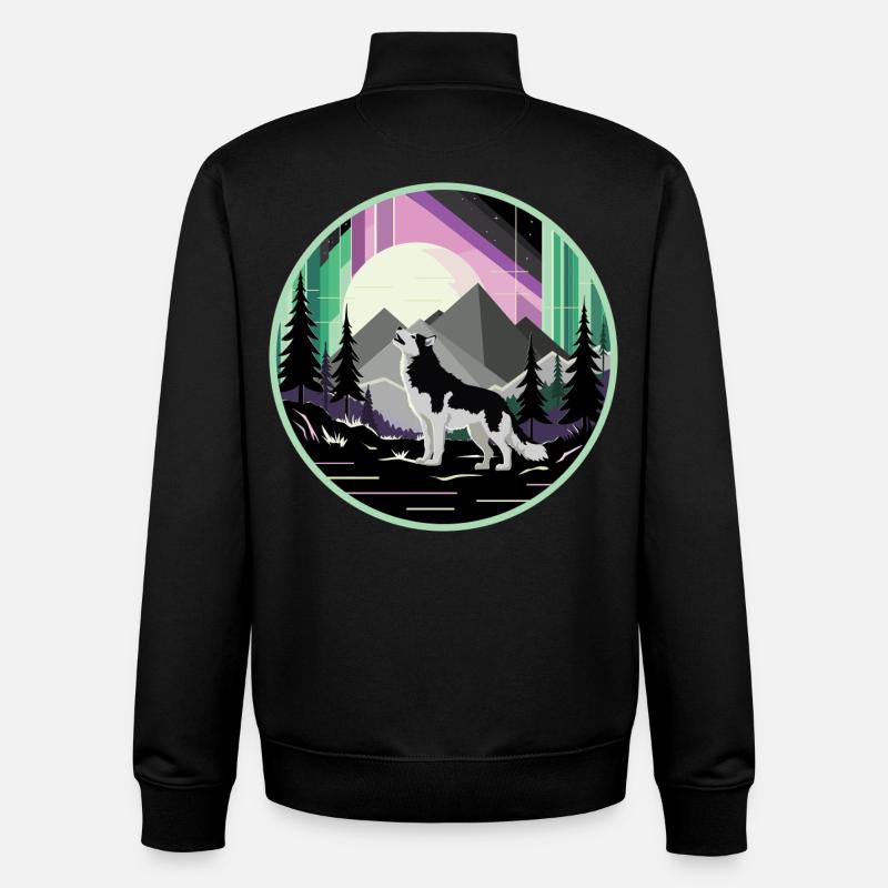 Siberian Husky mit Polarlicht - Unisex Organic Zip Sweatshirt von Stanley/Stella - Schwarz