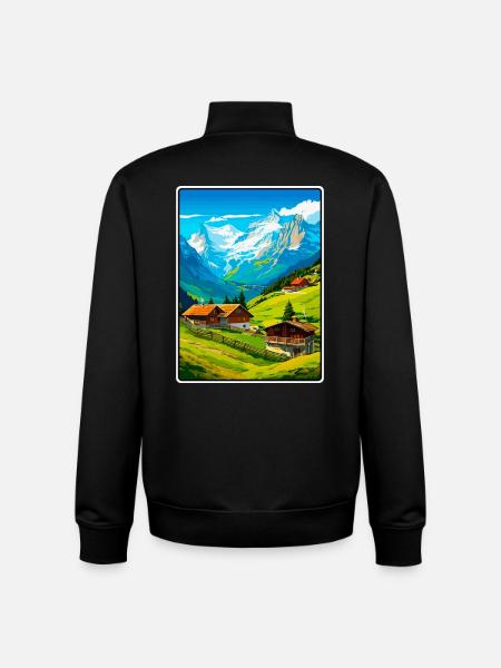 Alpines Bergdorf-Szene - Unisex Organic Zip Sweatshirt von Stanley/Stella - Schwarz