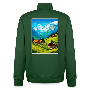 Alpines Bergdorf-Szene - Unisex Organic Zip Sweatshirt von Stanley/Stella - Flaschengrün - Hinten - AI Model Male 185 dark (185cm)
