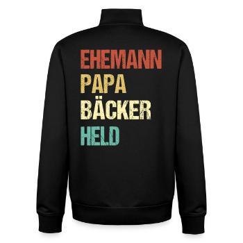Husband Dad Baker Hero Saying Design - Unisex Organic Zip Sweatshirt by Stanley/Stella - black - Back - AI Model Male 185 light (185cm)