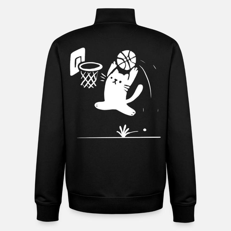 Chat de basket-ball - Sweat zippé unisexe en coton bio Stanley/Stella - noir