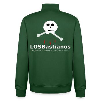 LosBastianos „Blutnacht“ – Skull & Bones - Unisex Organic Zip Sweatshirt von Stanley/Stella - Flaschengrün - Hinten - AI Model Male 185 dark (185cm)