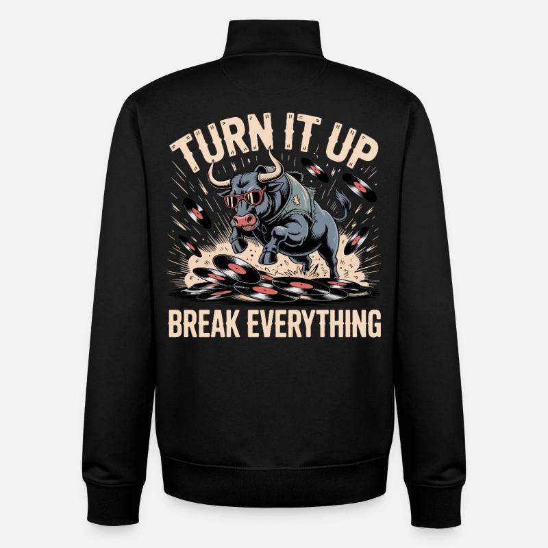 Turn It Up Vinyl Bull - Unisex Organic Zip Sweatshirt by Stanley/Stella - black