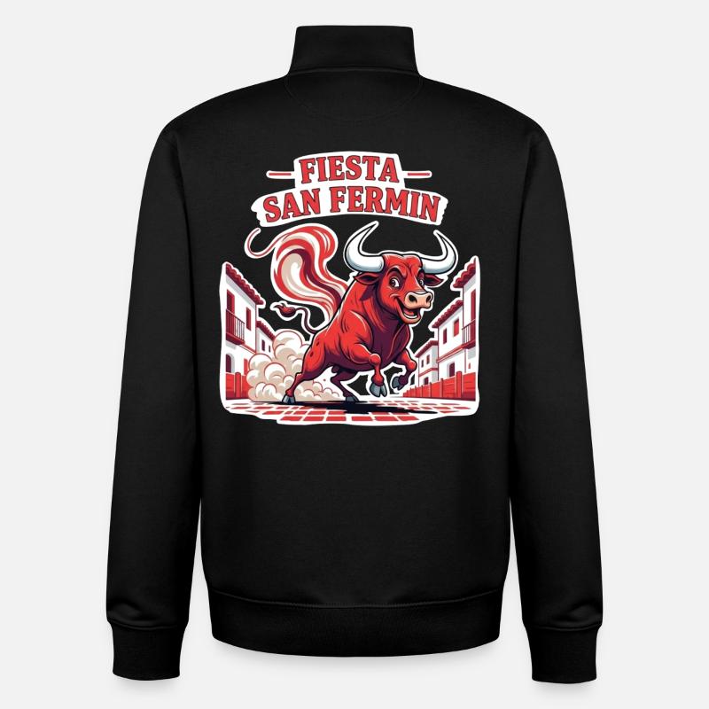 Fiesta San Fermín Bull Run - Sweat zippé unisexe en coton bio Stanley/Stella - noir