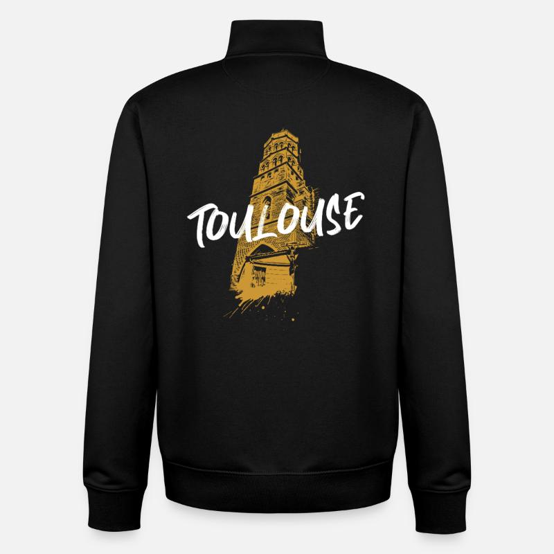 Illustration duotone Toulouse église Saint-Nicolas - Sweat zippé unisexe en coton bio Stanley/Stella - noir