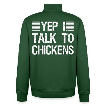 Yep I Talk To Chickens Shirt | Cute Chicken Buffs - Unisex Organic Zip Sweatshirt by Stanley/Stella - bottle green - Back - AI Model Male 185 dark (185cm)