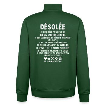 Bereits vergeben — Funny & Bite Couple Geschenk - Unisex Organic Zip Sweatshirt von Stanley/Stella - Flaschengrün - Hinten - AI Model Male 185 dark (185cm)