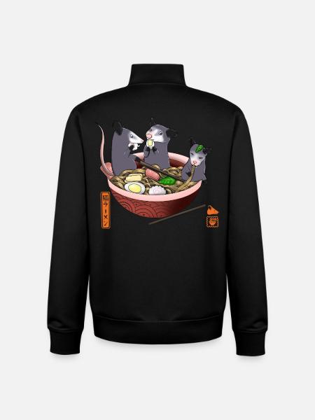 Opossum Eating Ramen Funny Tee - Unisex Organic Zip Sweatshirt by Stanley/Stella - black