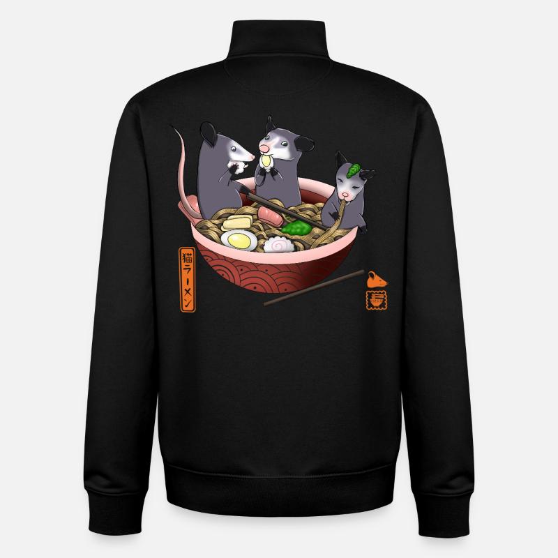 Opossum Mangeant Ramen T-shirt drôle - Sweat zippé unisexe en coton bio Stanley/Stella - noir